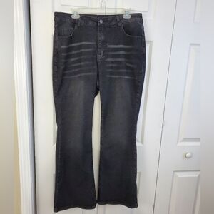 Romwe Grunge Punk Cross Rhinestone Flare Leg Jeans